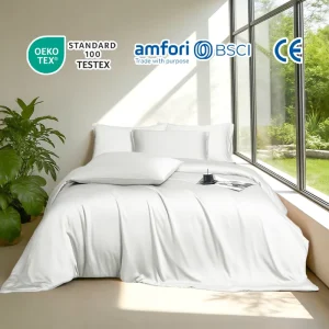 Premium Soft Luxury Modern 100% Bamboo Fiber 4-Piece Queen King Size Duvet Cover Set 300tc Thread Count Home Bedding