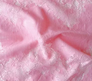 Premium Soft Stretch Breathable Lightweight Pink Crinkle Lace Fabric Embossed White Bubble Floral Motif for Wedding Party