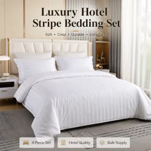Premium Summer Egyptian Cotton King Size Stripe Bedding Set With Pillows for 5 Star Hotel