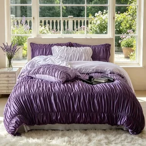 Premium Super Soft Fadeless Bedding Sets Collections Custom Twin Queen Size 3 Piece Bubble Ruched Duvet Cover Bedding Set