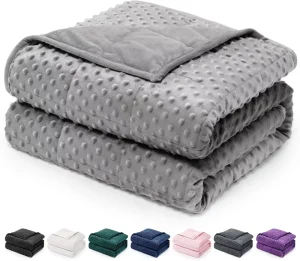 Premium Ultra Cozy 15lbs Grey Minky Dot Weighted Blanket Breathable Washable Heavy Blanket for Adults Anxiety Deep Sleep