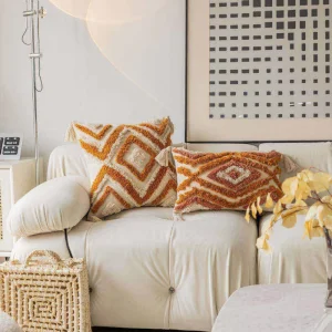 Premium Vintage Bohemian Square Tufted Throw Pillow Case Cushion Cover Geometric Striped Pattern Woven Home Hotel Use