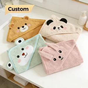 Premium Woven Coral Fleece Hooded Animal Print Quick-Dry Super Absorbent Baby Bath Towel Bathroom Bedroom