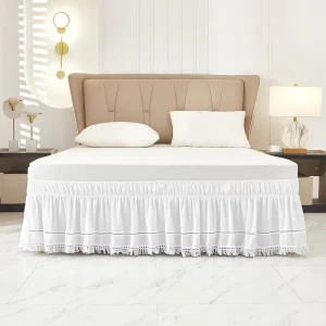 Pretty Elegant Microfiber Wrinkle Resistant Tufted Bed Skirt Elastic Around Dust Ruffle Lace Edge Bedskirt
