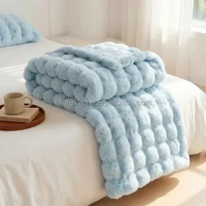 Price 3D Fleece Bubble 300GSM Blankets for Couch Cute Blue Throw Blanket for Sofa Bedroom Decor Luxury Soft Cozy Blanket