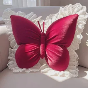 Princess Butterfly Cartoon Bowknot Red Cute Lace Throw Pillow for Office Living Room Bedroom Car Sofa Home