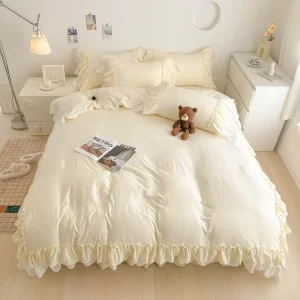 Princess Ruffle Bed Skirt Polyester Soft Duvet Cover Durable Simple Duvet Cover Sets for Home