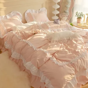 Princess Style 11 Piece Ins Lace Bed Skirt Washed Cotton Quilt Cover Wool Filling Fall Season Comforter Set