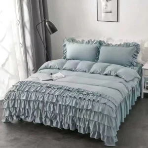 Princess Style 4 Piece Luxury Bedding Set Polyester Multi Layer Ruffled Bed Skirt Ensemble Hotel