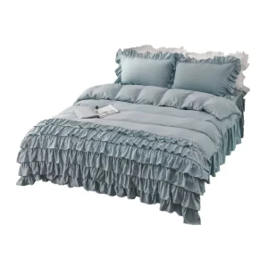 Princess Style Bedding Set 4 Pieces with Multi Layer Ruffles Bed Skirt Japan Size King Queen Solid Color Hotel Luxury Linen
