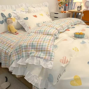 Princess Style Bedding Sheet Set of Four Pieces Made of Cotton