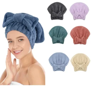 Princess Style Coral Velvet Hair Drying Towels Head Wrap With Bow knot Shower Cap Hair Turban Hair Wrap Bath Cap