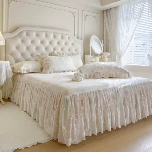 Princess Style Pure Cotton Fitted Sheets and Bed Skirts 2 in 1 All inclusive Anti slip Bedspread Set