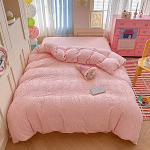 Princess style French Style Creamy White Solid color Soft Polyester Bed Set Bow Lace Trim New Set Sheet Duvet Cover