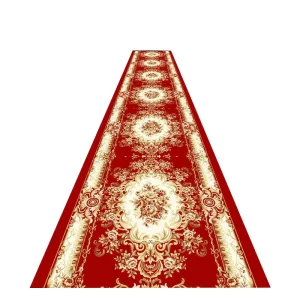 Print European Gold and Red Custom Non slip Red Hotel Commercial Rugs Runner Rug for Hallway