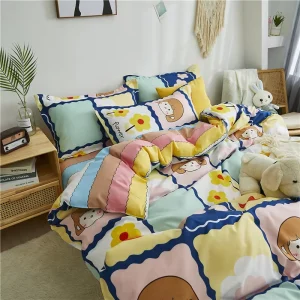 Print Floral Cartoon Girls Kids 4 Piece Woven Microfiber 100TC Anti Pilling Duvet Cover Sets Home Use American Style