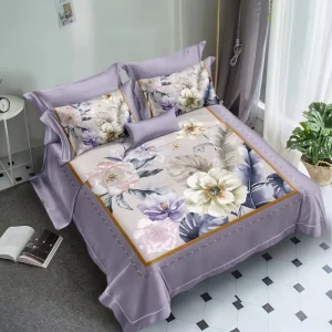 Print Flower Design Duvet Cover Sets Single Purple Luxury Polyester Microfiber Fabric for Bed Sheet Bedding Set