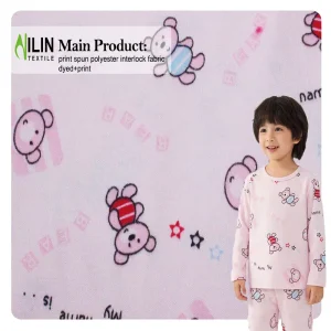 Print Spun Polyester Interlock Fabric Dyed+print for Pajamas