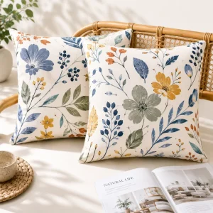 Print Throw Pillow Cover for Home Decor Boutique Bulk Procurement Custom Hand Drawn Floral Art Textured Linen Cushion Case