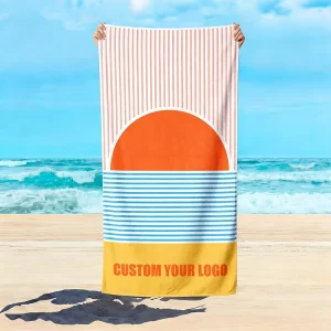 Printed Beach Towel Custom Logo Microfiber Suede Sand Free Quick Dry Luxury Retro Sunset Towels for Corporate Gifts