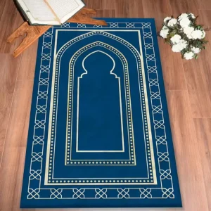 Printed Blue Nylon Prayer Rug Religious Pattern Carpet Islamic Rug Islamic Wedding Gift