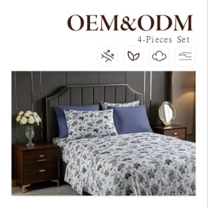 Printed Color 4 Piece 100% Cotton 400TC Double Sided Quality Bedding Sheet Set with Fitted Flat Sheets
