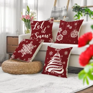 Printed Cotton Linen Christmas Cushion Cover Xmas Throw Pillow Case Decorative