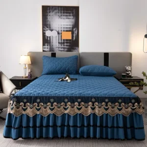 Printed Floral Soft Queen King Polyester Pleated Quilted Princess Style Luxury Bedding Sets Home & Hotel Use Bed Skirt