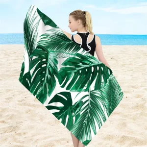 Printed Leaf Design Eco Friendly Quick Dry Soft Summer Beach Bath Towel Non Sticky Sand Ultra Fine Fiber Cross Border