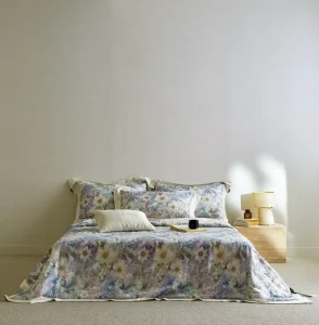 Printed Linen Summer Quilt 4 Piece Set Duvet Cover Flat Sheet Pillowcases Filled with Silk Bedding Set for Home