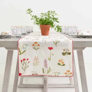 Printed Linen Table Runners with Embroidered Edge Table Linens Party Tablecloths Napkins Set for Wedding Custom Size