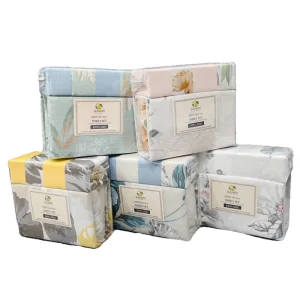 Printed Modern Plant Pattern Microfiber Sheet Set Queen King Size 6-Piece Bed Sheet Set