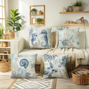 Printed Ocean Throw Pillow Included Printed Coastal Beach Theme Cushion Decorative Pillow Set Bedroom Cushion