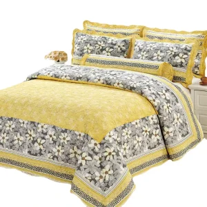 Printed Plant Pure Cotton Embroidery Quilted 3 Piece 300TC Polyester Filled Comforter Set Bedding