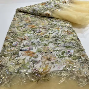 Printed Rose Embroidery Bead Sequin Embroidery Dress Bag Bead Embroidery Fabric