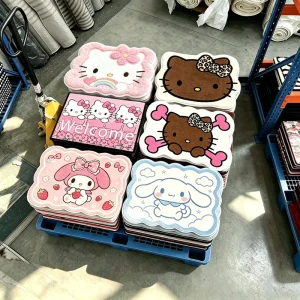 Printed Sanrio Character Rug Custom Shaped Anti slip Absorbent Bath Mat Plush Kitty Bathroom Rug Soft Washable Anime Area Rug