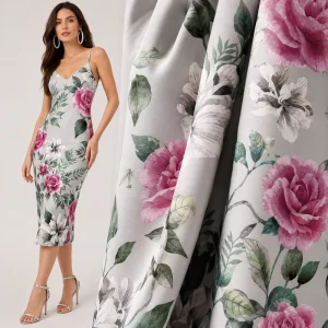 Printed Scuba Fabric 92% Polyester 8% Spandex Super Techno Scuba Knit Digital Printing for Dress Garment Factory