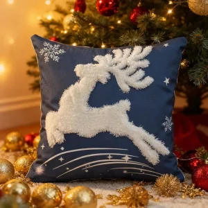 Printed Snowflake Elk Square Throw Blanket Microfiber Fabrics Light Luxury Style Zipper Closure for Indoor Outdoor Christmas
