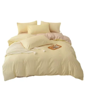Printed Solid Color 4-Piece Bedding Set 100% Polyester Breathable Durable Washed Finish for Student Dorm Use