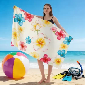 Printed Sports Tropical Quick Dry Beach Towel Polyester Sand Resistant Durable Round & Rectangle Shape All Season Hand Wash