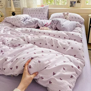 Printed Washed Polyester 4 Piece Bed Sheet Duvet Cover Bedding Set Chinese Style