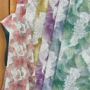 Printed Woven 3D Lace Embroidered Sequin Mesh Fabric 100% Polyester Plain Style Lightweight for Home Textile Girls Boys