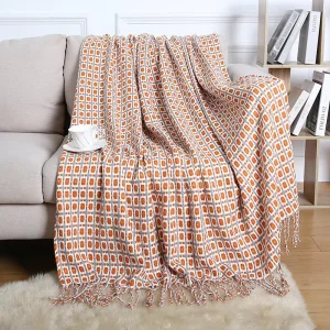 Printing Logo Cozy Warm Colors Home Decor Bed Sofa Super Soft Knitted Textured Acrylic Throw Blankets With Tassel