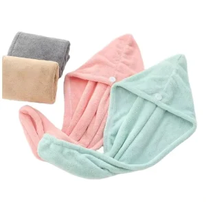 Private Label Adult Microfiber Terry Spa Turban Handmade Quick Dry Hair Towel with Button for Home Use
