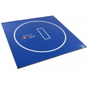Professional Blue Wrestling Mat 10×10 ft Roll Out 1.25 Inch Thick with Circle Markings for Training Gym