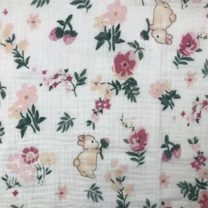 Professional Indian Double Gauze Cotton Foam Roll 120gsm Combed Yarn Woven Bubble Fabric Floral Printing for Boy Girl Pillows