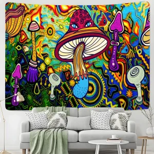 Psychedelic Bedroom Mushroom Tapestry Boho Abstract Plant Starry Tapestry Wall Mounted Witchcraft Poster for Room Home
