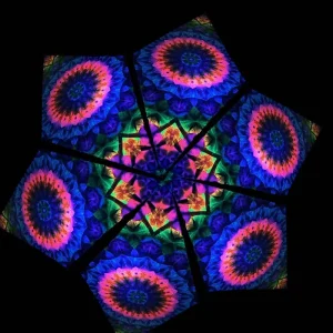 Psychedelic Kaleidoscope Tie Dye Star Canopy UV Reactive Glow Mandala Ceiling Tapestry Multi Panel Tent Drape