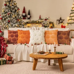 Pumpkin Pillow Cover Fall Soft Plush 3D Embroidered Halloween Pillow Covers Decoration Throw Pillow Covers for Thanksgiving