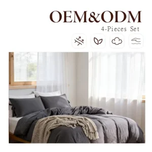 Pure Color Printed Brushed Four Piece Comforter Set Eco Friendly 200TC Polyester Fibre Modern Winter Washed Warm Color Matching
